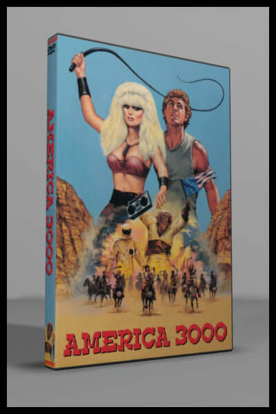 DVD cover of 'America 3000' featuring a matriarch and a young man in a post-apocalyptic setting.