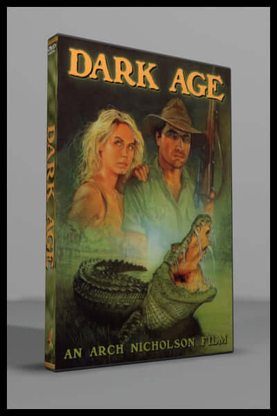 Dark Age DVD cover featuring a massive crocodile, local residents, and rugged rangers in Australia.