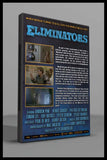 Eliminators (1986) movie cover featuring the Mandroid and key scenes from the time travel adventure.