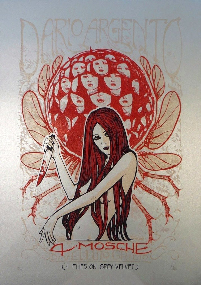 4 Flies on Grey Velvet (variant) by Malleus Screen Print