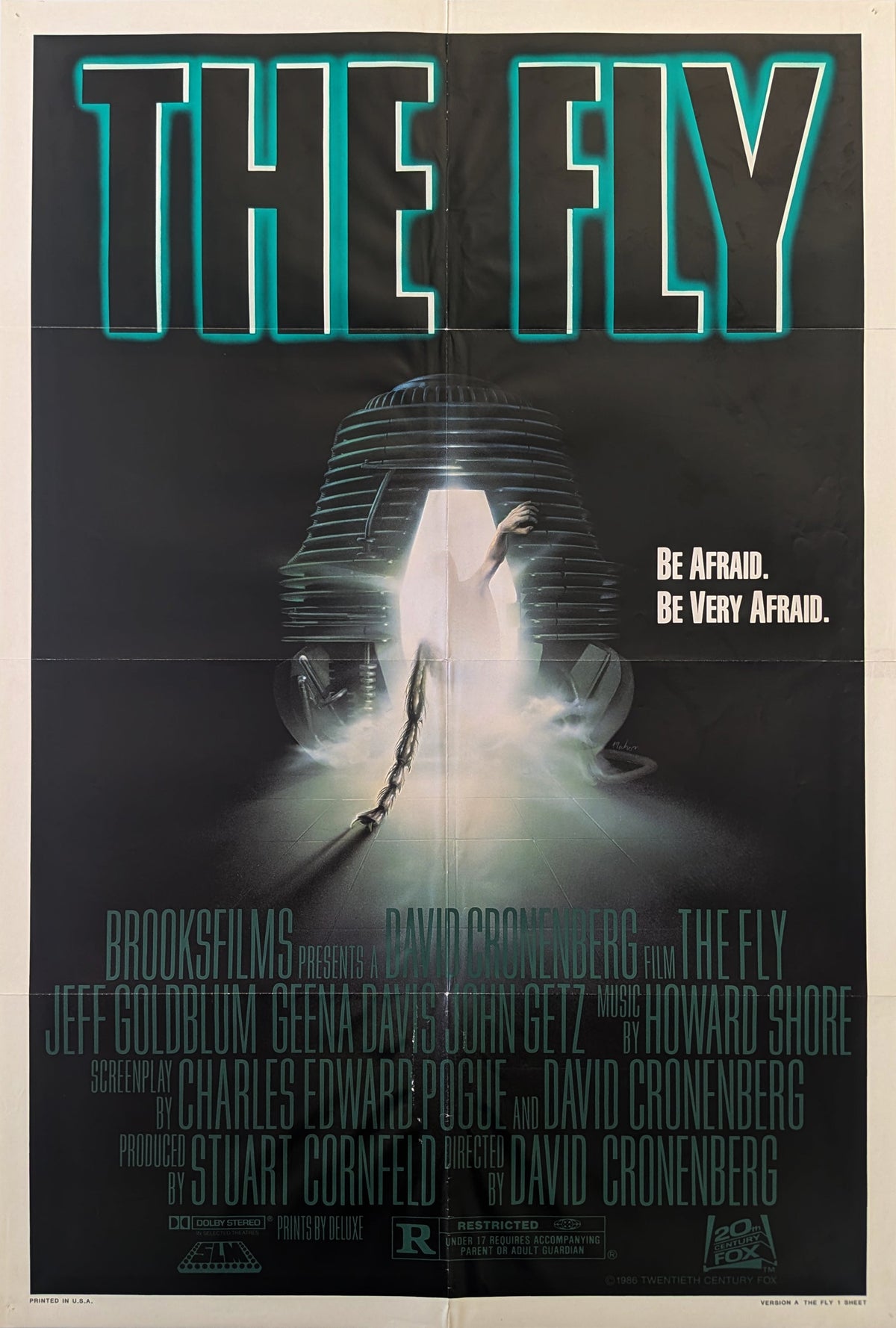 The Fly 1986 US One Sheet Poster David Cronenberg